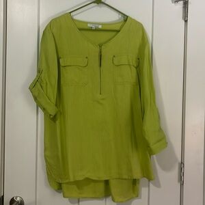 Ellen Tracy company lime green XL linen tunic